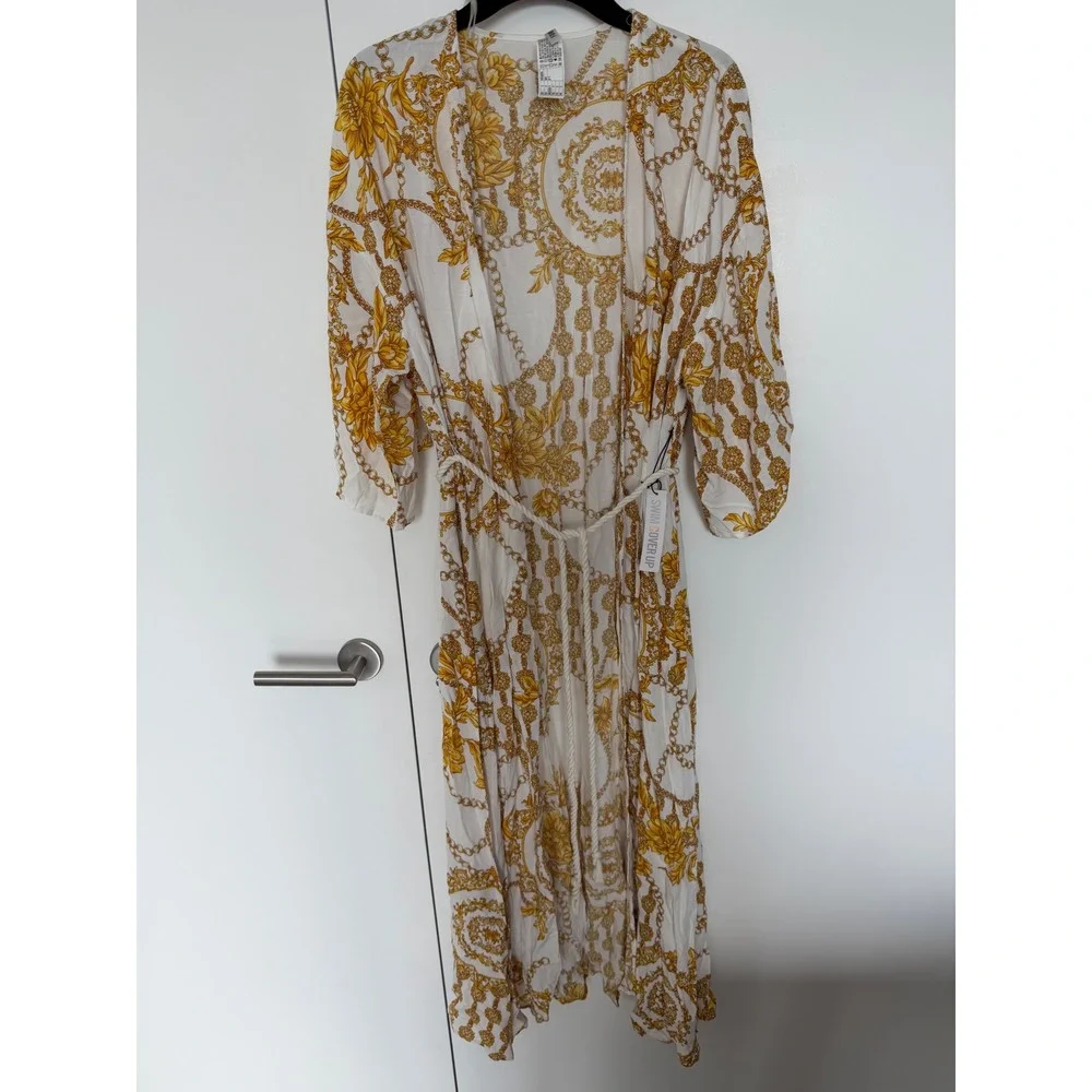 Forever 21 Baroque Chain Print Maxi Swim Cover Up White Gold Small NWT